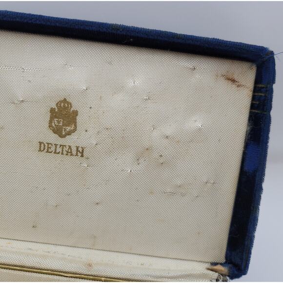 Vintage Velvet Deltah Jewelry Box Presentaion Box Blue 2 Layers Art Deco Design - Picture 11 of 16